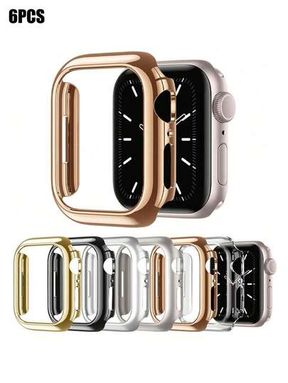 6pcs Unisex Fashionable Casual PC Hollow Anti-Fall Protective Case Suitable For Apple Watch 40/41/42/44/45/46/49mm Series Ultra/SE/11/10/9/8/7/6/5/4 Smartwatch Accessories