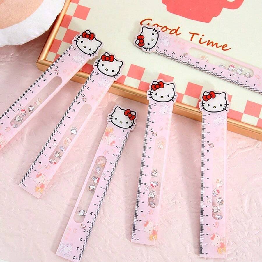 1pc Cute Cat Ruler 15cm High Appearance Decompression Ruler Acrylic Rocking Ruler Elementary School Exam Stationery, New Year's Gift, Valentine's Day Gift, Easter Gift[Stochastic Style] - Multicolor - View 1