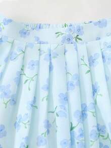 Chân váy maxi dáng chữ A cạp cao thanh lịch dành cho nữ, chất liệu polyester, họa tiết hoa xếp ly, phong cách bohemian, thích hợp cho kỳ nghỉ. - Màu xanh nhạt - Xem 3