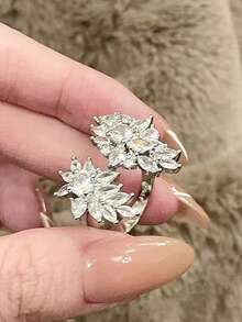 1 chiếc nhẫn đồng hình cánh thiên thần cổ điển đính đá zirconia tổng hợp, phụ kiện cao cấp đa năng cho tiệc cocktail, đám cưới, lễ hội, nhẫn đồng có thể điều chỉnh kích cỡ dành cho nữ. - Bạc - Xem 7