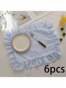 1pc/2pcs/6pcs Striped Pink & Blue Textured Lace Napkins, Girly Decor For Dining Table, Fresh Placemats, Napkin Holders, Coasters, Background Cloth - Multicolor - View 10