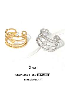 18K镀金不锈钢可调节太阳图案戒指，适合日常佩戴 - 金黃色 - 查看 13