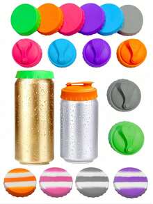 6个硅胶汽水瓶盖，防漏可重复使用密封盖，适用于罐装和瓶装饮料 - 彩色 - 查看 3