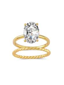 Bộ 2 chiếc nhẫn bạc S925 dành cho nữ, nhẫn Moissanite hình oval 4CT, kiểu dáng xoắn, thích hợp làm quà cưới, quà tặng hàng ngày và quà tặng ngày lễ. - Nhiều màu - Xem 6