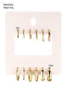 6Pcs Plated 18K Gold-Tone Assorted Hoop Earring Set For Women: Classic & Chic Design With Multiple Sizes (Small Mini, Medium, Large), Lightweight & Comfortable For All-Day Wear, Versatile Accessory Ideal For Daily Outfits, Office Attire, Date Nights, Cocktail Parties, Wedding Receptions, Holiday Gatherings, Brunch With Friends, Weekend Getaways & Gifting To Jewelry-Loving Individuals, Professional Women, Fashion Enthusiasts, Special Occasion Celebrants & Minimalist Style Lovers - 金色 - 查看 4