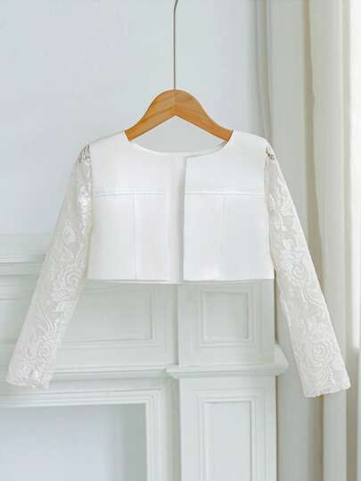 Young Girl Solid Color Minimalist Daily Short Jacket, Elegant Lace Long Sleeve Cardigan Shawl, Suitable For Pairing With Dresses, Princess Dresses, Birthday Party, Evening Gala, Stage Performance, Casual Outdoor Versatile Outerwear