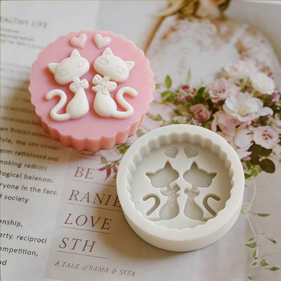 2pcs Cat Lovers Soap Molds, Craft Art Silicone Soap Mold, DIY Handmade Soap Candle Resin Craft Supplies Melt And Pour Soaps Designer - Cat Soap Mold - View 1