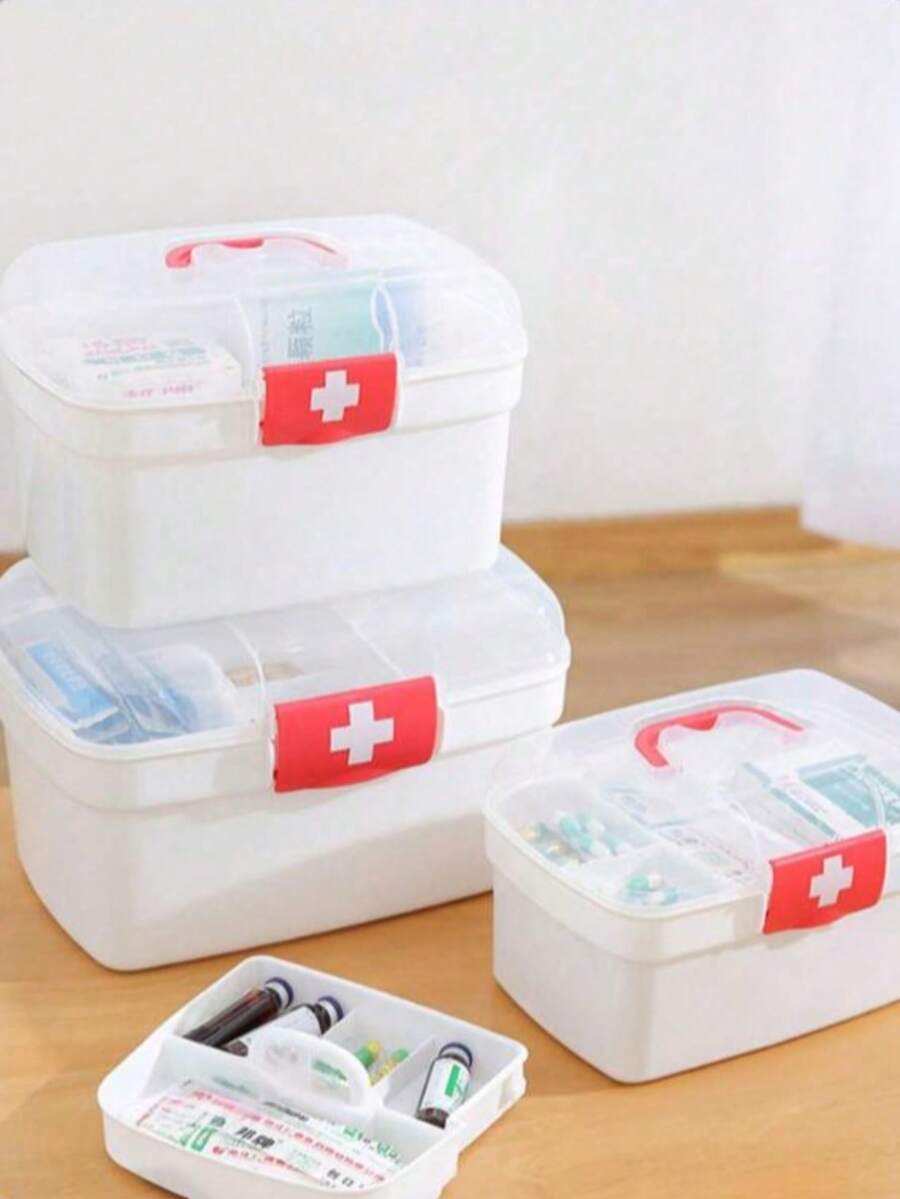 1个医疗储物盒，大容量便携式家用/宿舍药品及用品收纳盒，小型家用急救箱，圣诞节、复活节、感恩节、万圣节礼物 - 彩色 - 查看 1