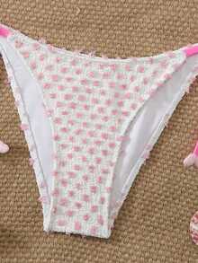 New Knitted Jacquard Special Fabric Polka Dot Cute Sexy Drawstring Party, Photo Shoot, Casual, Vacation, Date, Beach Vacation Halter Bikini Set, Suitable For All Seasons - White - View 4