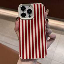 1个时尚红白条纹UV印花图案皮革质感手机壳，兼容 XR 11 12 13 14 15 16 Plus 17 Pro Max Air系列，A13、A14、A15、A16、A21S、A32、A33、A34、A35、A36、A52、A53、A54、A55系列，高端保护壳，适合作为礼物，男女皆宜，情人节礼物 - 彩色 - 查看 4