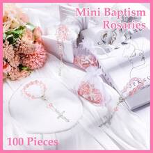 银色、金色搭配粉色，120 件/套洗礼礼品包装，包括 30 个迷你玫瑰洗礼礼品包装、30 个束口硬纱布袋、30 张牛皮纸感谢标签和 30 份适用于洗礼派对、生日和婚礼的礼品。 - 查看 3