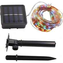 Guirnalda de luces solares para exteriores, cortas, con luces intermitentes de luciérnaga, 4,9 m, 50 LED, para decoración de jardines y patios, multicolor Requiere 1-2 días de exposición al sol para carga inicial - colores - Ver 1