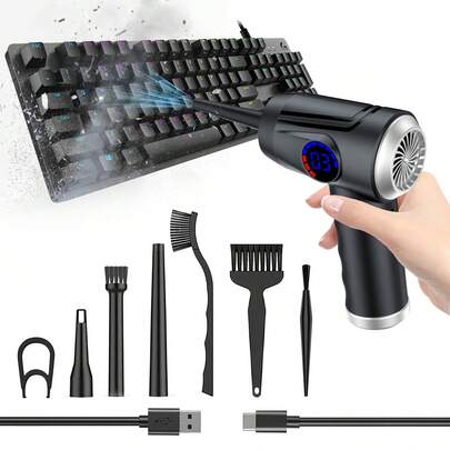 Wireless Electric Air Duster, Equipped With 51000 RPM High-Power Blower, 4-Speed Adjustable & LCD Display, 3000mAh Fast Charging, 15-45 Min Runtime, USB Powered Portable Wireless Cleaner For Computer, Keyboard, TV, Game Console - Compatible With Power Bank/Car Charger, 4-In-1 Accessories & 90° Foldable Handle, Replacement For Compressed Air Cans, Air Blower