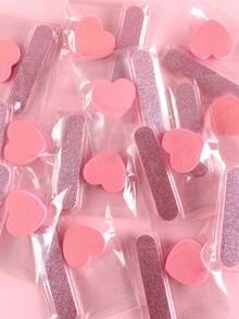 Kit de herramientas de manicura rosa: 2 piezas/5 piezas/10 piezas/20 piezas que incluye lima de uñas mini, buffer de esponja con forma de corazón, palito de cristal, perfecto para pulir joyas y decoración de uñas DIY - Rosa - Ver 1