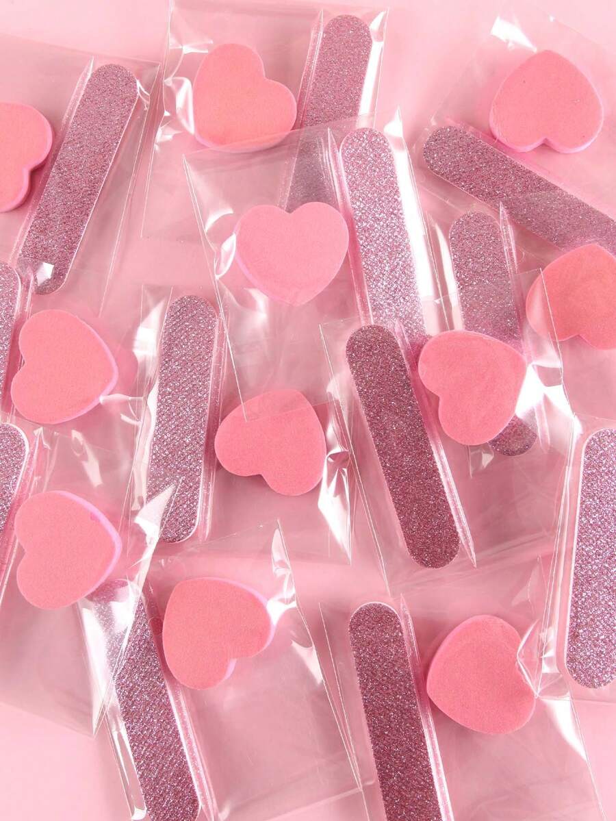 Kit de herramientas de manicura rosa: 2 piezas/5 piezas/10 piezas/20 piezas que incluye lima de uñas mini, buffer de esponja con forma de corazón, palito de cristal, perfecto para pulir joyas y decoración de uñas DIY - Rosa - Ver 1
