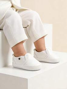 Newborn Soft Bottom Rocking Shoes, Non-Slip Lightweight Unisex Infant Simple Loafers, Soft Bottom Anti-Slip Prewalker Shoes - White - View 9