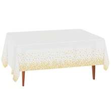 1pc 54" X 108" Gold Polka Dot Disposable Plastic Tablecloth, Rectangular Table Cover, Colorful Paper Confetti Tablecloth For Outdoor Birthday Wedding Baby Shower Party Tabletop Decor - White Background With Gold Dots - View 6