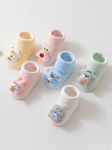 2 Pairs 2026 Spring A-Class Cotton Cartoon Baby Socks, Soft & Skin-Friendly Newborn Infant Rattle Socks - Multicolor - View 5