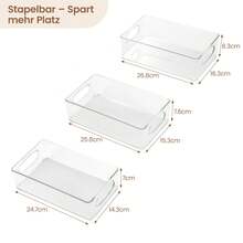 Kühlschrank Organizer Set 6er – Stapelbare Kühlschrankboxen in 3 Größen, Transparente Aufbewahrungsboxen für Kühlschrank, Gefrierschrank, Vorratsschrank, Küche & Schubladen - Übersicht 2