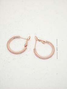 1对简约闪亮全圆微镶锆石铜镀金高品质真锆石耳环，女士款 - 玫瑰金 - 查看 2