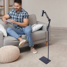 RibasuBB Adjustable 360° Floor Mobile Phone & Tablet Stand, Foldable, Anti-Slip, Stable Support For Video, Live Streaming, Selfies, And More - Black - View 3