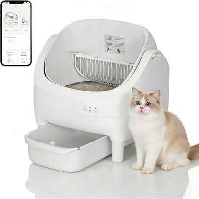 Caja de basura automática de gato, Aplicación inteligente de la caja de basura de autolimpieza, Open-Top Litiere Pour Chat Autonettoyant para gatos grandes, Caja de basura multi-gato inodora, 10.5L Litiere Automatique Pour Chat