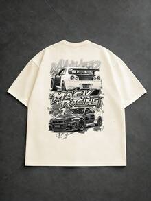 FRACTYR Men's Summer Casual Street Fashion Loose Retro Racing Double-Sided Graphic Print Round Neck Short Sleeve T-Shirt - Apricot - View 6