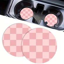 2 Or 1 Acrylic Cup Holders For Car - Universal Interior Decoration Accessories For Both Men And Women, Suitable For Home Office Desks, Perfect Easter/New Year Gifts, Birthday Gifts, Party Gifts, Anniversary Gifts - Pink Grid Coaster - View 8
