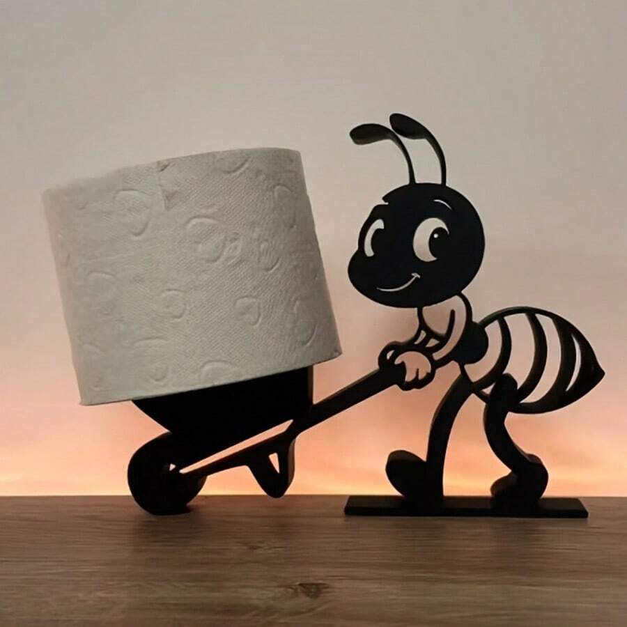 1个蚂蚁造型卷纸架 | 浴室创意装饰品，多功能纸巾收纳工艺品，塑料材质（不含纸巾） - 彩色 - 查看 1