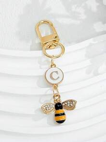 1 chiếc móc khóa hình con ong đính đá lấp lánh gồm 26 chữ cái từ A đến Z, mặt dây chuyền trang trí túi xách, quà tặng Lễ Tạ ơn và Ngày Nhà giáo. - Vàng - Xem 9