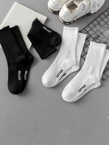 2 Pairs Massage Bottom Sports Knee High Socks - Black and White - View 2