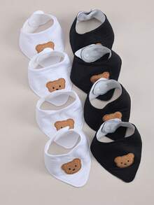 8pcs Baby Bibs, Soft Absorbent Adjustable Snap Triangle Bibs - Black and White - View 2