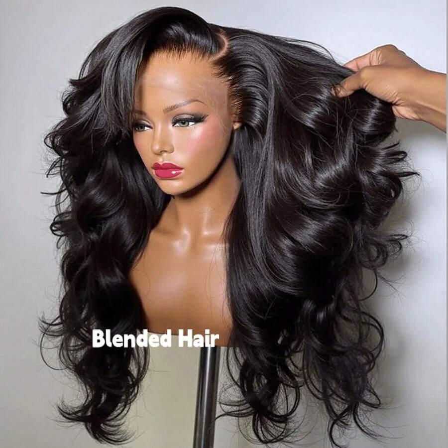 8-34 Inch 180% Density Natural Black 13x6 Lace Frontal Wig Body Wave Blended Human Hair Wigs Pre Plucked 13x6 HD Transparent Lace Front Hand Weaves Wig For Women