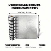 Brodark 1卷40x300厘米自粘镜面反光3D条纹设计墙贴，3D墙板，装饰瓷砖，港式金银色可选，耐用乙烯基泡沫背衬，可水洗防刮，适用于酒店、展览馆背景，可移除安装，使用灵活，视觉效果惊艳。 - 1PC - 查看 7