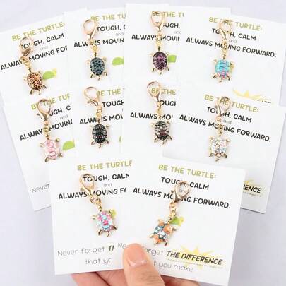 10pcs Colorful Patterned Turtle Keychain Set - "Be The Turtle" Positive Affirmation Gift - Shaped Paper Pendants For Charms, Party Favors, Wedding//Birthday Gifts For Travelers & Tortoise Lovers