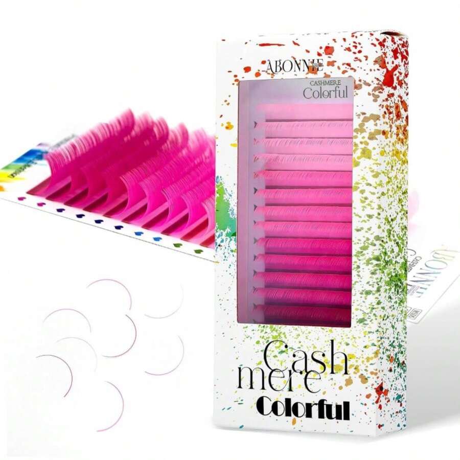 ABONNIE Colored Lash Extensions, 16 Rows Cashmere Lash Extensions, 0.07 C Curl 12-15mm Classic Lashes Extensions, Single Eyelash Extensions For Professional Salon Use(0.07-C-Pink Gradient 12-15mm) - ColorI - 查看 1