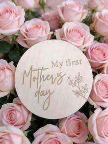 1pc My First Mother's Day Commemorative Wooden Plaque, Baby Photo Prop Card, Mother's Day Gift - Wood Color - View 5