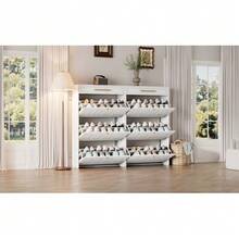 2-Piece Set Of Modern Shoe Cabinets/Shoe Racks, With 12 Compartments, 2 Drawers, Shoe Cabinets/High Shoe Storage Units, Can Be Placed In Hallways, Doorways, Living Rooms And Offices, MDF, White - White - View 3