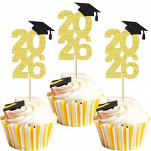 12/24pcs Glitter 2025 Graduation Cap Cupcake Toppers, 2025 Graduation Cap Cupcake Picks, Suitable For 2025 Graduation Theme Party Cake Decorations - Multicolor - View 6