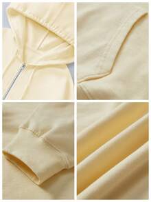 Sudadera con capucha con cremallera para hombres, de algodón puro y cómoda, de corte holgado, casual y versátil para uso diario/al aire libre/vacaciones, conjunto de 2 piezas en múltiples colores - Azul cielo + beige - Ver 5