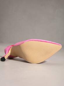 Women's Retro Velvet High Heel Mules, Rhinestone Square Buckle Pointed Toe Elegant Backless Stiletto Shoes - Hot Pink - View 8