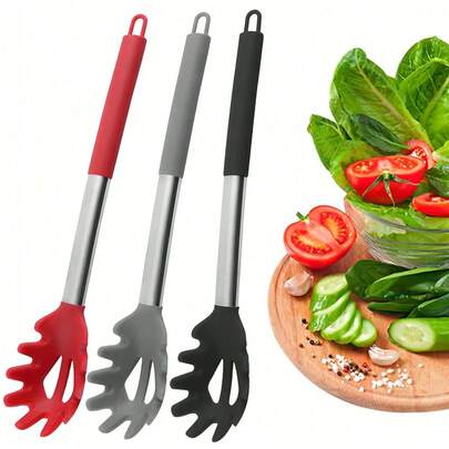 1 pieza Tenedor de silicona, Cuchara resistente al calor, Filtro de espaguetis, Sartén de espaguetis antiadherente de silicona, Sartén de espaguetis de acero inoxidable, Cuchara de espaguetis, Las mejores herramientas de cocina, Fácil de sujetar, Es una opción ideal para electrodomésticos de cocina como fideos lamian, fideos de arroz, salsa de espaguetis, etc., Fácil de limpiar, Es una herramienta necesaria para la cocina y el restaurante
