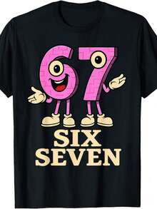 Pink 67 Six Seven 6-7 - Funny Italian Brainrot Kids Gaming T-Shirt Interesting T-Shirts For Teenage Boys And Girls, Available In Sizes 120-160. - 黑色 - 查看 1