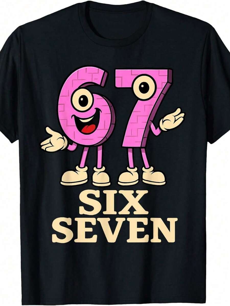 Pink 67 Six Seven 6-7 - Funny Italian Brainrot Kids Gaming T-Shirt Interesting T-Shirts For Teenage Boys And Girls, Available In Sizes 120-160. - 黑色 - 查看 1