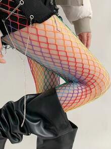 1/2 paires de collants résille arc-en-ciel, collants sexy ajourés, bas à la mode pour femmes pour soirée, rendez-vous, performance, enterrement de vie de jeune fille, toutes saisons - Multicolore - Voir 3