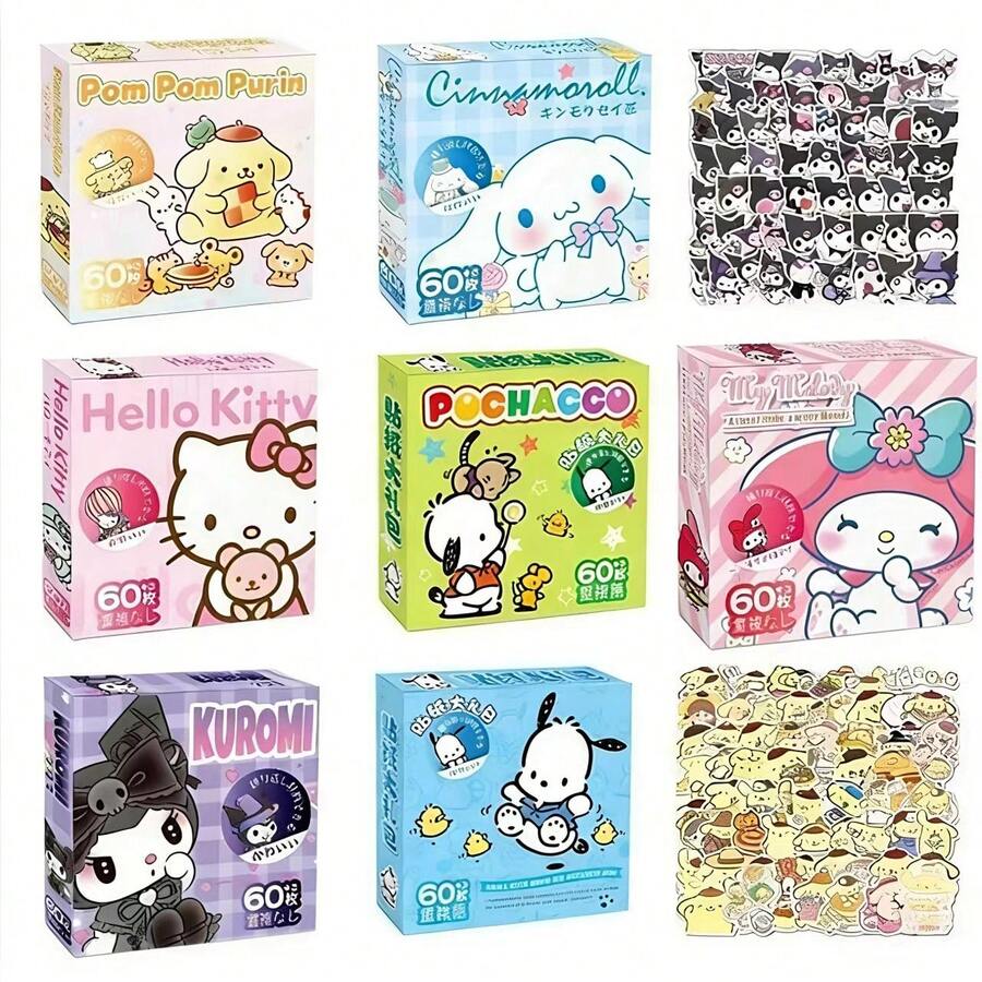 63 Pcs Sanrio Kuromi & Hello Kitty Stickers, Waterproof Cute Cartoon Decals With High Aesthetic Appeal For DIY Journaling - Multicolor - View 1