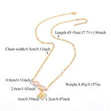 1pc Simple Classic Infinite Symbol Initial Pendant Golden Stainless Steel Lip Chain Necklace For Women - Yellow Gold - View 2
