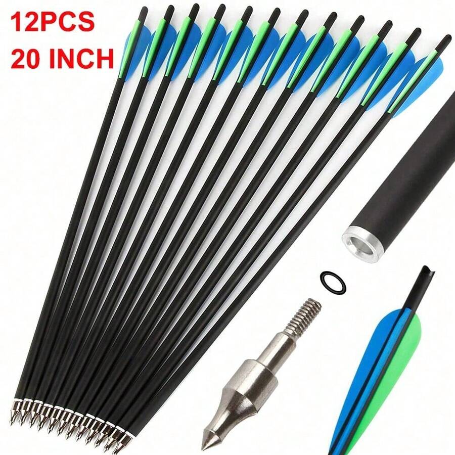 12Pcs Crossbow Bolts Carbon Arrows 20 Inch Hunting Archery Crossbow Arrows With Half Moon Nocks 125 Grain Removable Tips - Blue - View 1