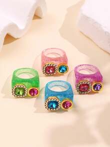 Bộ 4 chiếc nhẫn nhựa pha lê hình bánh macaron sang trọng, thanh lịch, phóng khoáng dành cho nữ, phù hợp với trang phục hàng ngày, lễ hội và tiệc tùng. - Nhiều màu - Xem 7