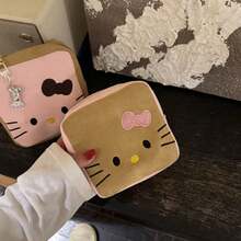 SANRIO 1 pieza Bolsa de cosméticos de gamuza bordada con gatito, bolsa cuadrada pequeña de gran capacidad para almacenar toallas sanitarias, organizador portátil de artículos esenciales - Ver 5